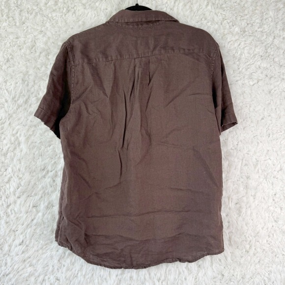 Thom Aaron Short Sleeve Button Down Shirt Brown 100% Linen Flax Men's Size M - Picture 2 of 6